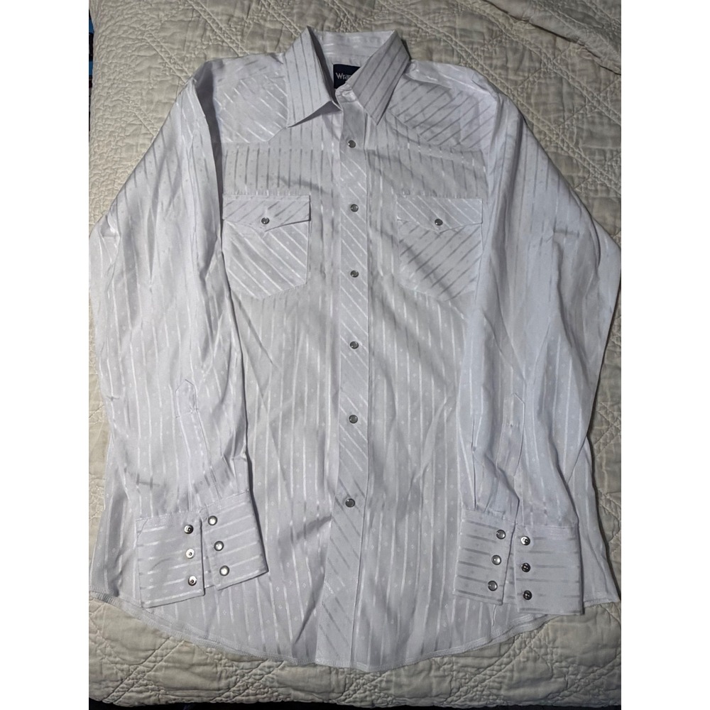 Wrangler Western Shirt Mens Large White Stripe Snap Button Down 75221WH